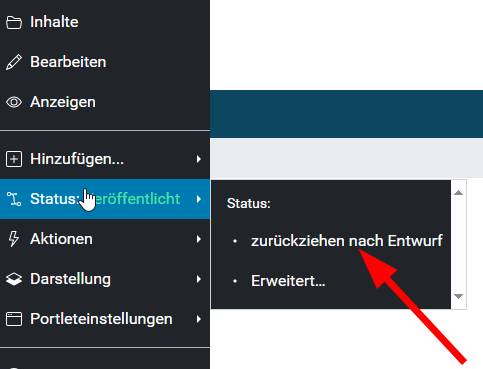 Seite zurückziehen in Entwurf