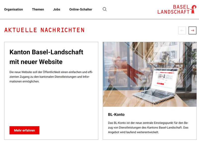 Neue Intenetseite des Kantons Basel-Landschaft