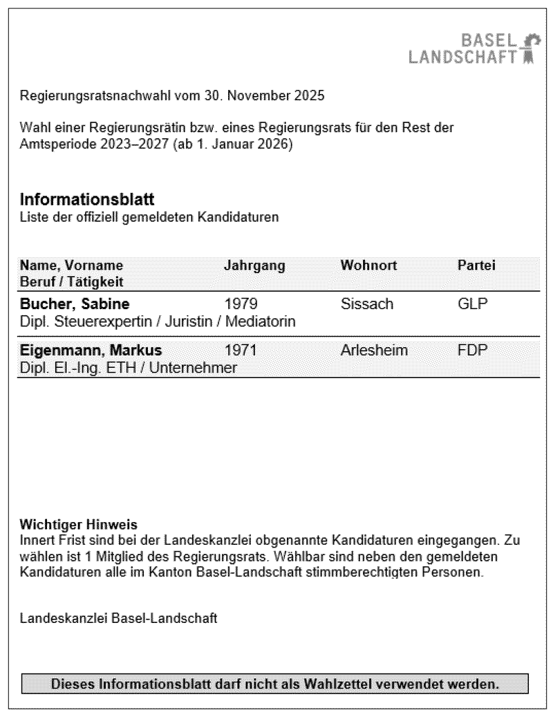 Infoblatt Regierungsratsnachwahl