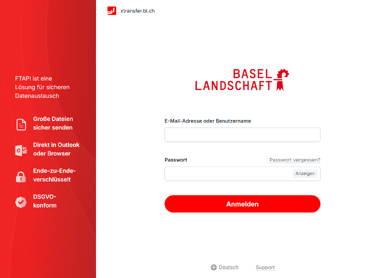Ansicht des Logins des BIT Kundenportals – Die Kundschaft kann sich hier mit ihren erhaltenen Benutzerdaten, einloggen.