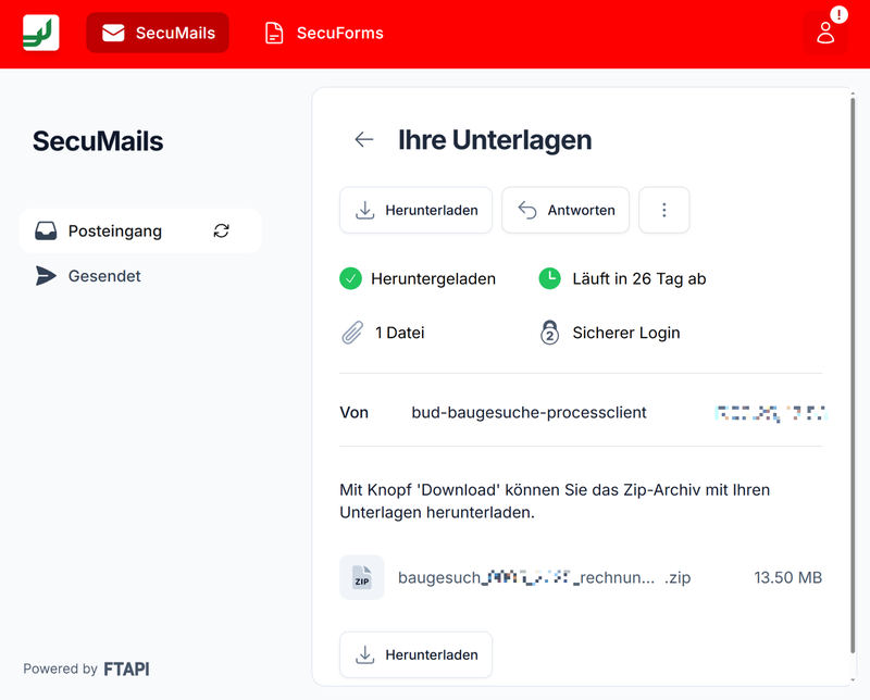 Ansicht einer Downloadseite – Hier kann die Kundschaft sich ihre Unterlagen herunterladen.