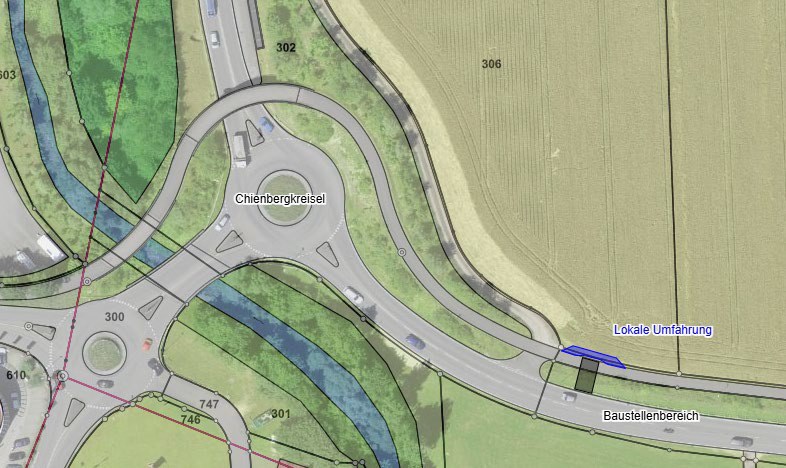 Situationsplan der Umleitung Velo- und Fussweg in der Nähe des Chienbergkreisels