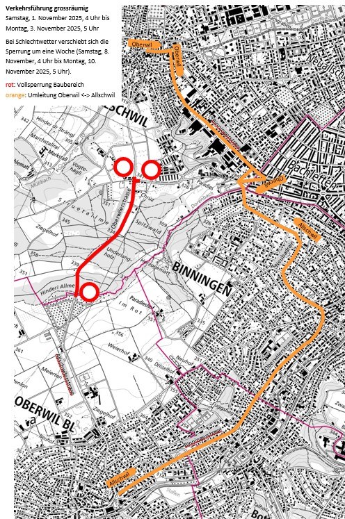 Plan zeigt die Umfahrung der gesperrten Baustelle