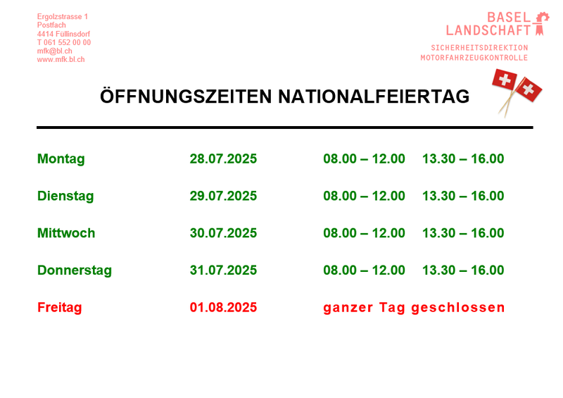 Besondere Öffnungszeiten