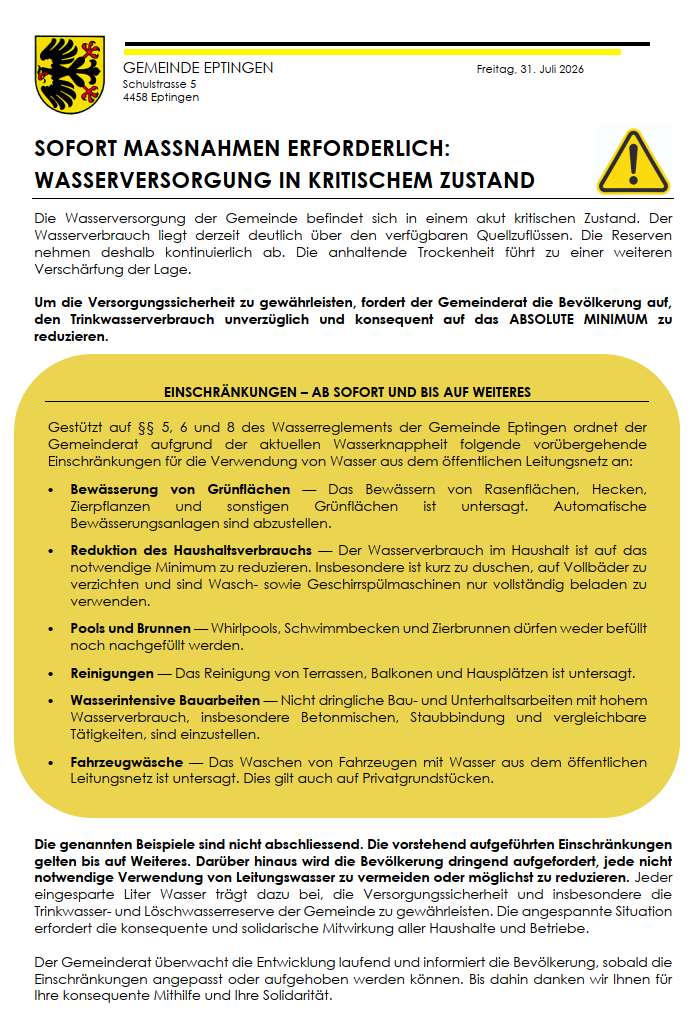 Aufruf zum Wassersparen