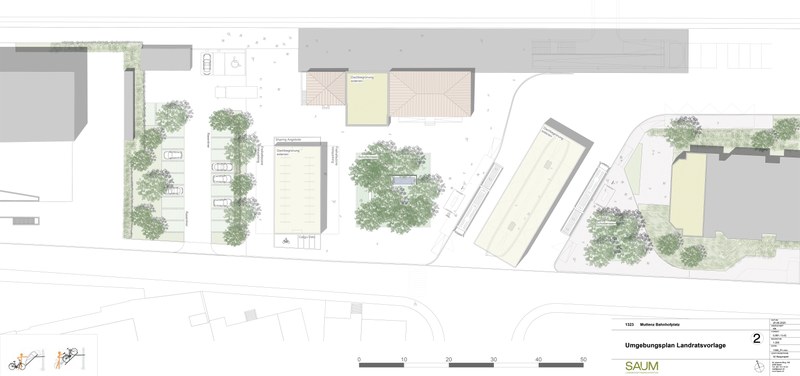 Ausgabenbewilligung Umgestaltung Bahnhofplatz Muttenz Situationsplan (Copyright: SAUM Landschaftsarchitektur)
