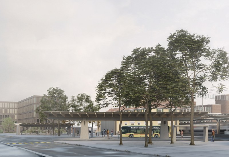 Umgestaltung Bahnhofplatz Muttenz_Visualisierung Ansicht von Osten (Copyright: Studio Gugger)